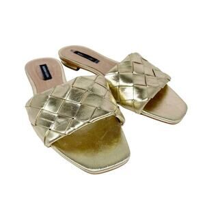 BCBGMaxAzria Women's Remi Gold Woven‎ Leather Slide Sandals Size 7.5